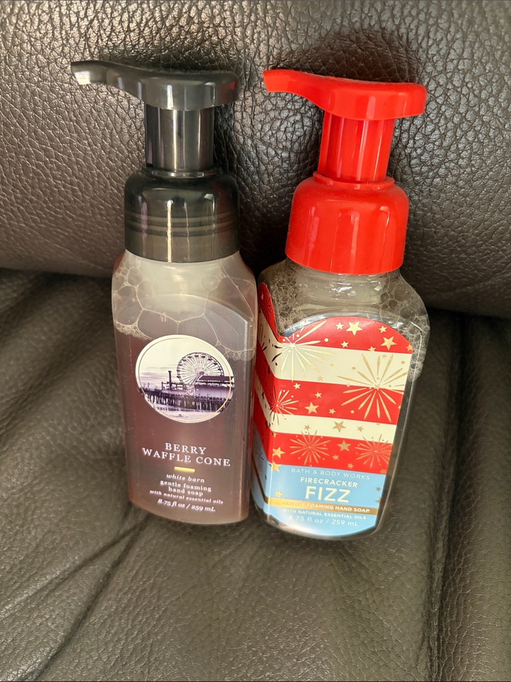 Bath and body foam soaps in berry waffle cone and firecracker fizz